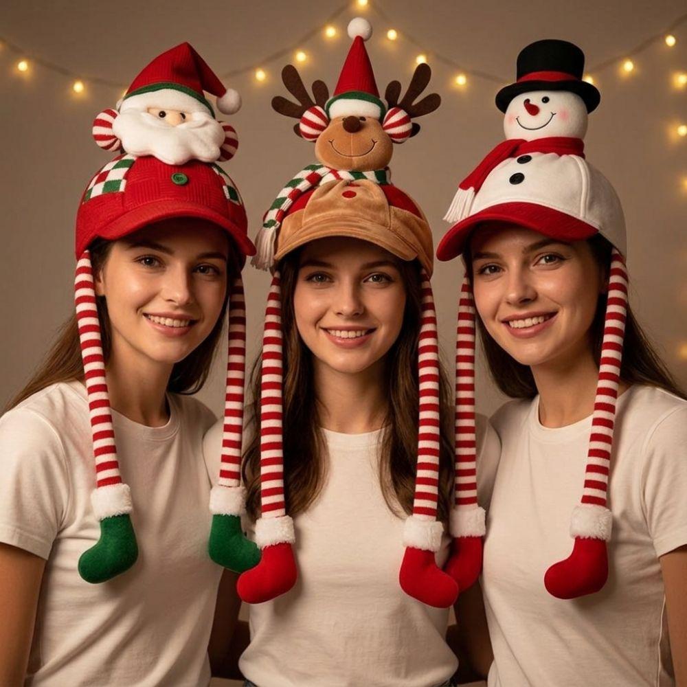 Long Leg 3D Christmas Plush Cap Warm Soft Snowman Party Hat Reindeer Character Cap Photo Props