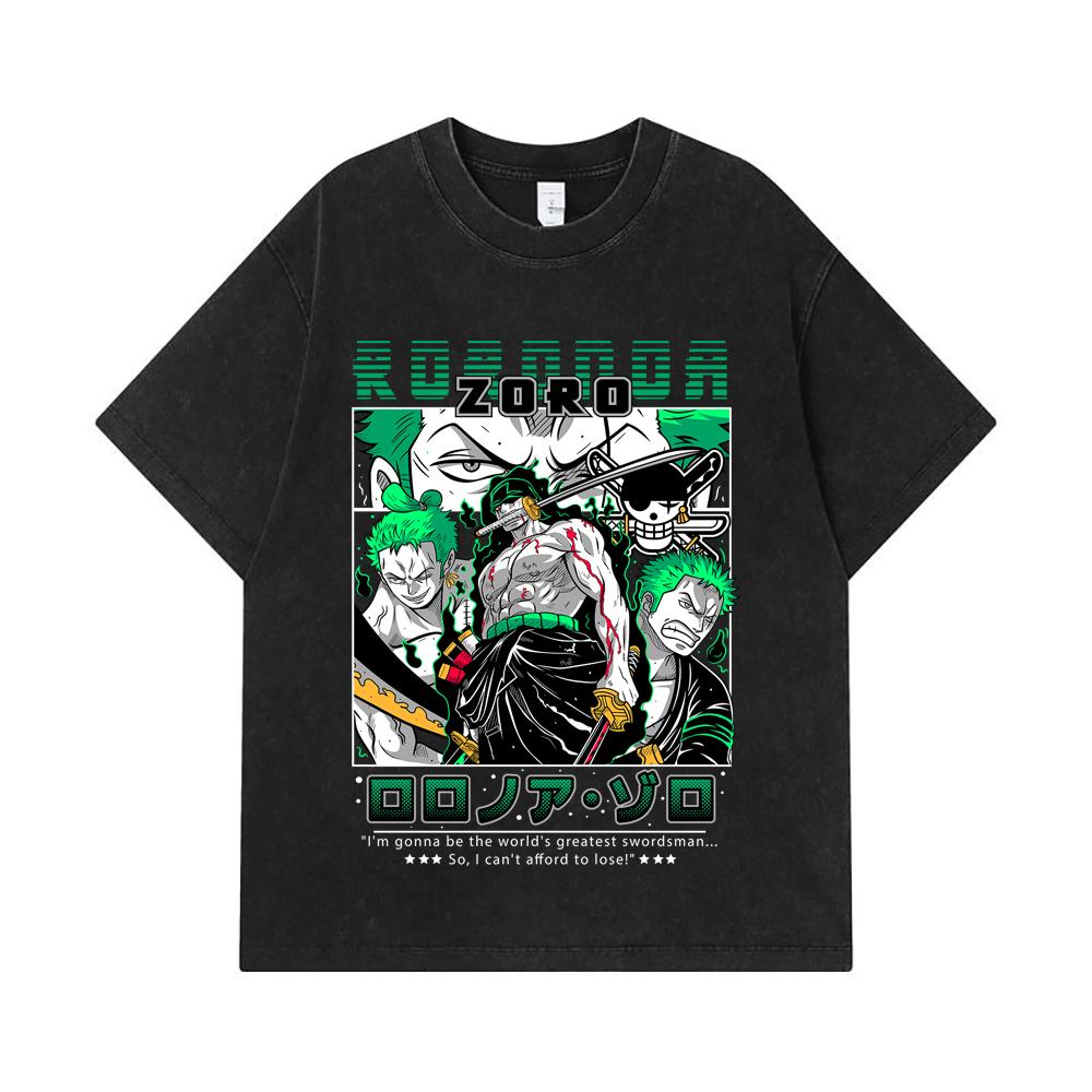 275 GSM Gewaschene T-Shirts 100% Baumwolle Einteilig V74 Zoro Aufdruck Unisex Schweres Baumwoll-T-Shirt