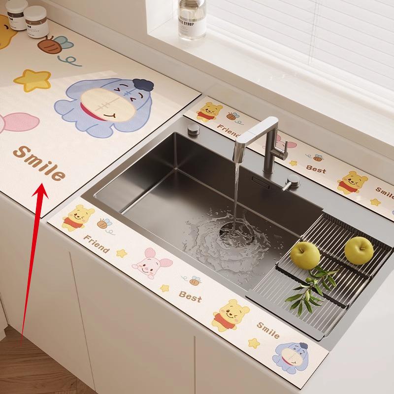 3PC Kitchen Faucet Diatomaceous Earth Water Stopper Drain Mat Bathroom Countertop Absorbent Mat Long Narrow Edge Coaster