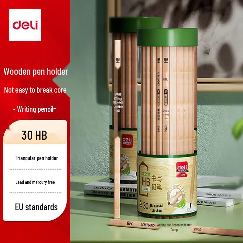 Deli HB Triangular Wooden Pencils, 30-Pack