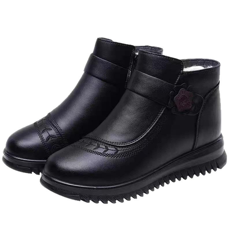 Winter mother cotton shoes soft leather shoes wool medium old woman short boots velvet warm elderly grandmother non-slip shoes
