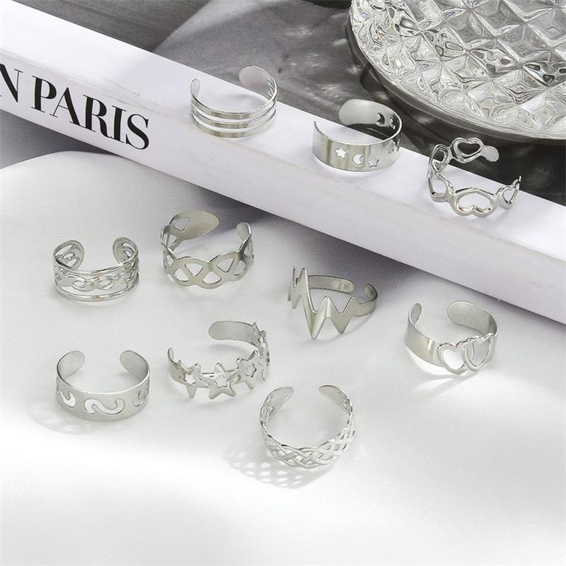 10Pcs Adjustable Toe Rings For Women Girls Simple Beach Open Toe Ring Set Cute Heart Summer Toe Ring Foot Jewelry