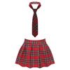 Women Plaid Pleated Mini Skirt with Attached Necktie School Uniform Style Zipper Closure Fancy Dress Costume