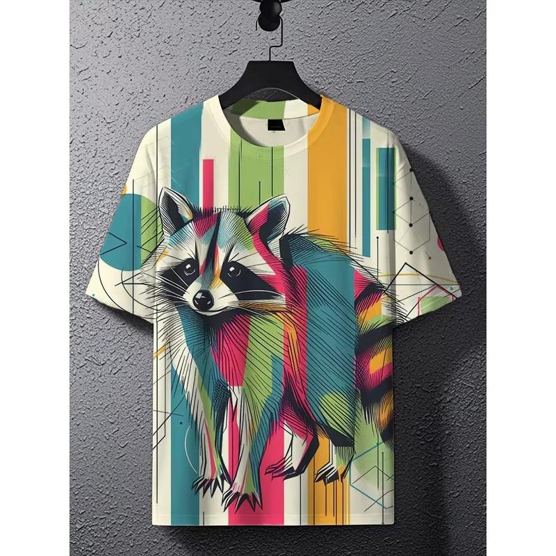 T-shirt da uomo estiva con stampa animale 3D e girocollo