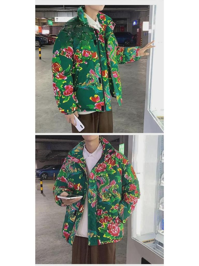 National Style Unisex Northeast Floral Winter Coat - Trendy, Thick, and Loose Fit