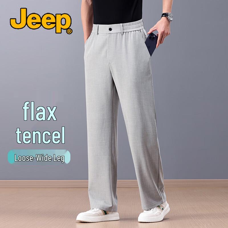 JEEP Men s Linen Blend Summer Loose Straight-Leg Casual Trousers M