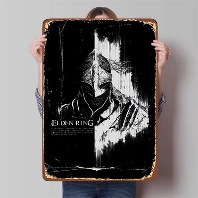 Elden Ring Tarnished Knight Metallwandkunst Gotische Mittelalter Fantasy Dekorative Eisenmalerei für Spielzimmer Heimdekoration