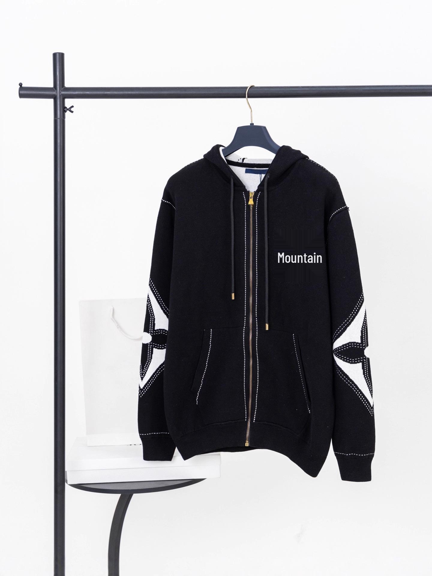 Cross25SS Unisex Autumn/Winter Embossed Knit Zipper Cardigan Hoodie S чёрный