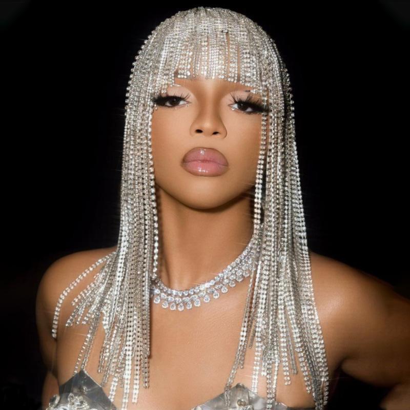 

Exaggerated Rhinestone Tassel Headband - Hip-Hop Punk Hair Chain & Hoop золотой