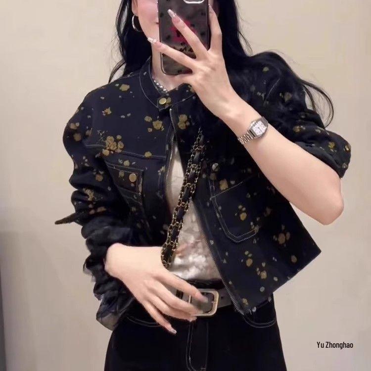 Women's Retro Floral Print Denim Jacket: Spring/Autumn 2026 Short Style, Casual & Chic