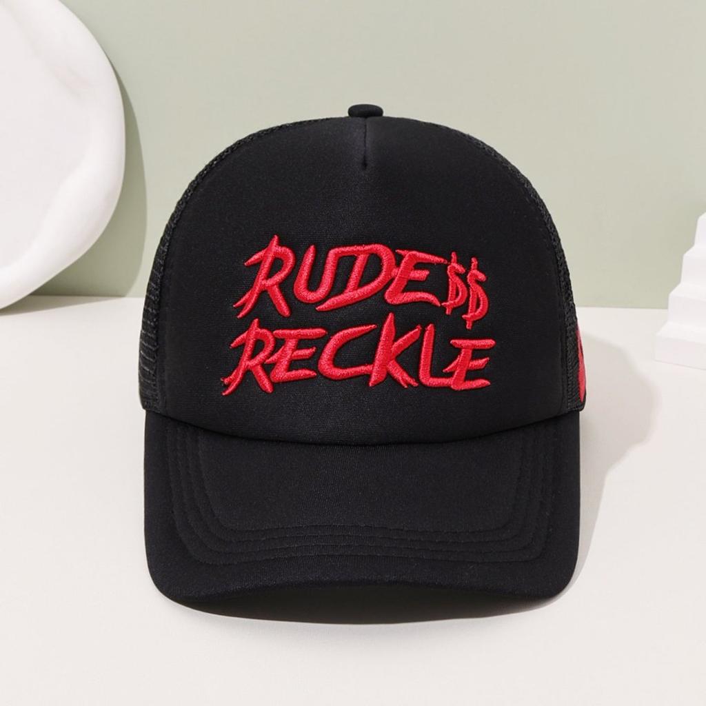 Cotton Mesh Hat Rude Hand Skull Embroidered Baseball Cap Men Trendy Retro Hip Hop Hat Women Outdoor Casual Sun Protection Hat