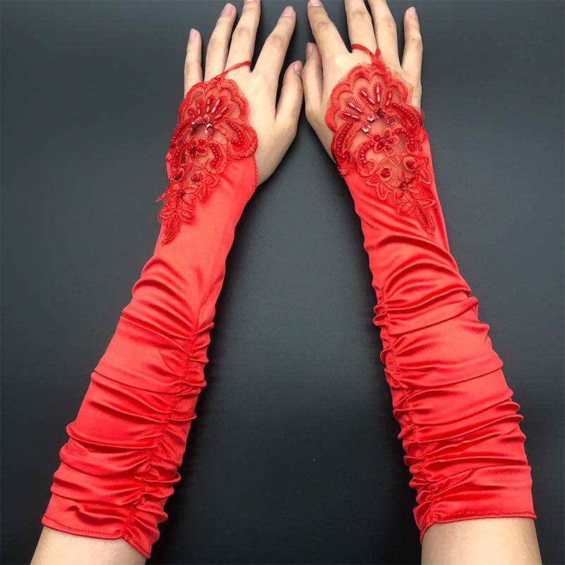 Medium And Long Stretch Satin Flower Piece Embroidery Foreign Trade Folds 1920 Ball Dress Accessories Gloves