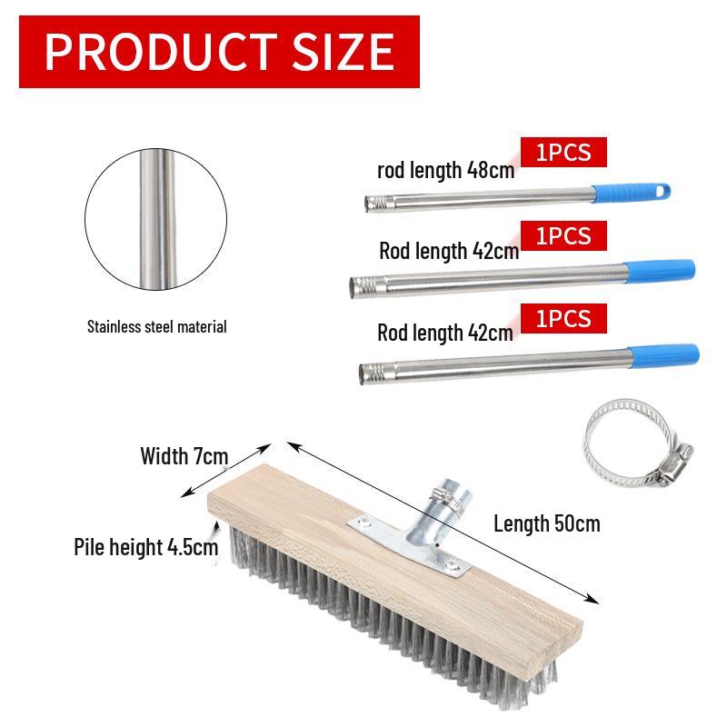 Stainless Steel Long-Handled Hard Bristle Floor Brush for Outdoor Cement Moss Cleaning