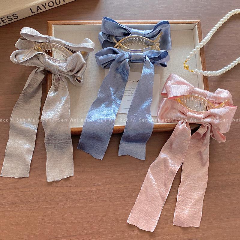 French temperament bow streamer hairpin women's high and low ponytail large duck bill clip side clip popular hairpin hair accessories