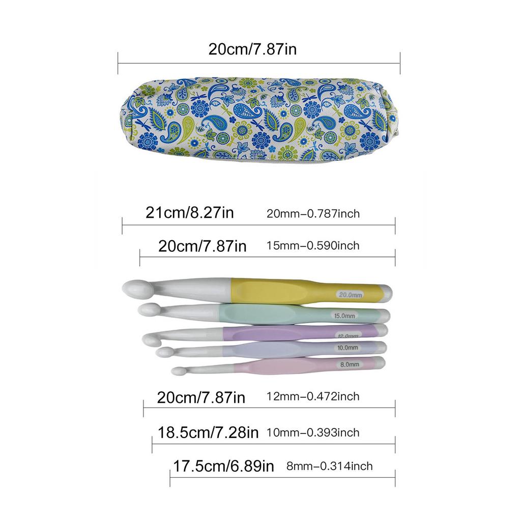5Pcs Ergonomic Crochet Hook 5 Size Soft Handle Crochet Hook for Beginner Knitting Sweater Scarves Bag Socks and Hat
