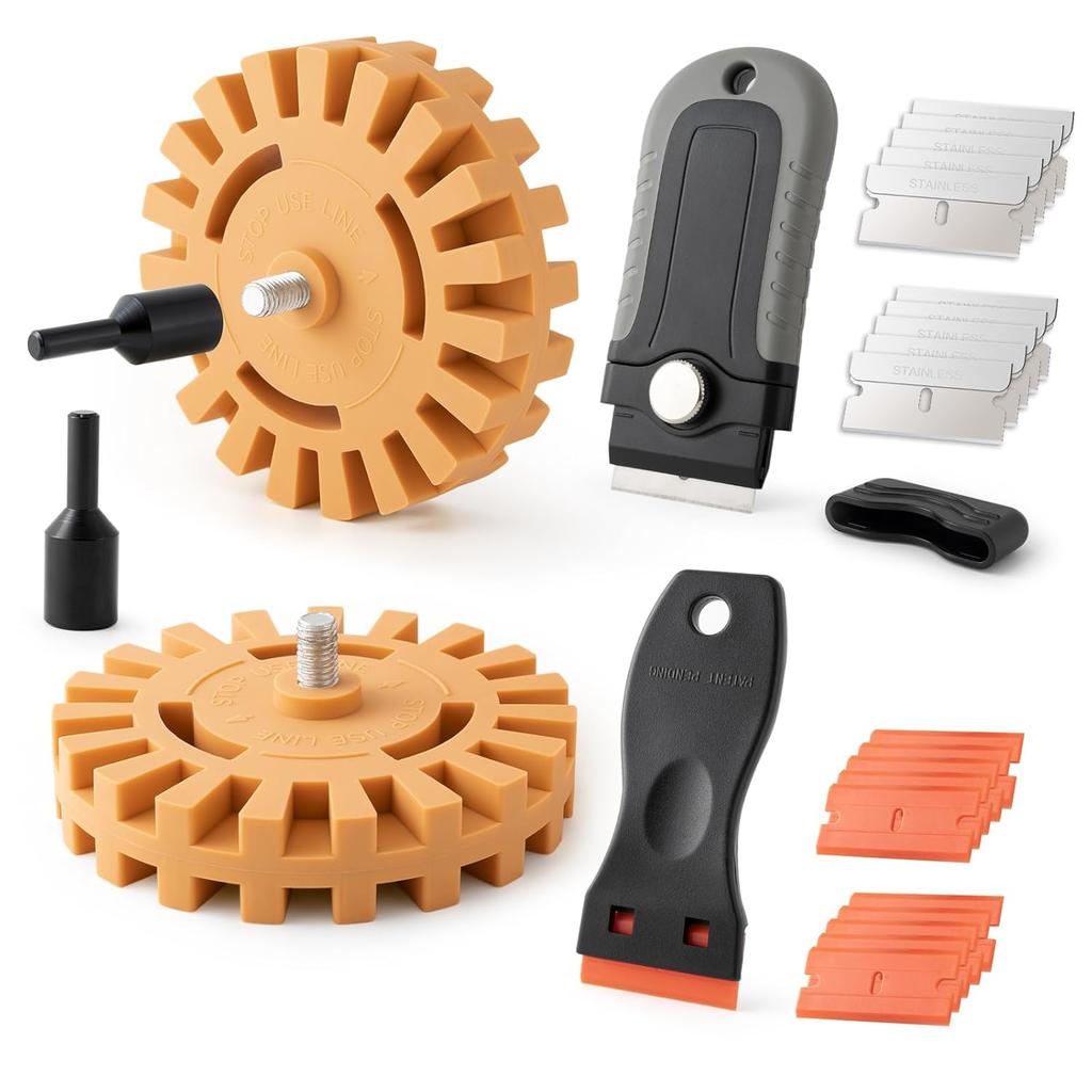 Gomake Decal Remover Eraser Wheel Tool Kit With Drill Adapter Vinyl Decal Adhesive Removal Tool With Razor Blade Scraper For Removing Ptripes,