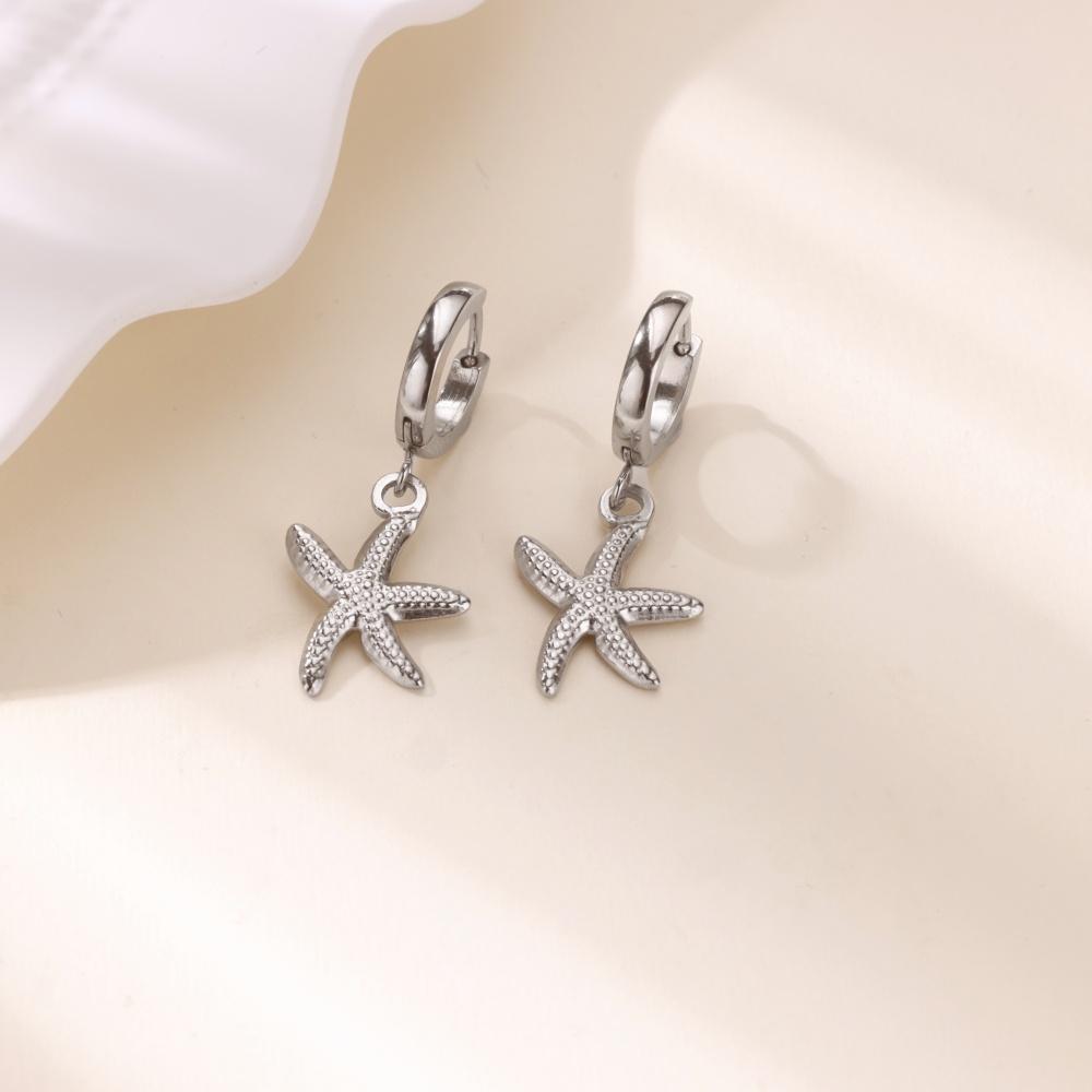 Dainty Hanging Shell Pearl Starfish Stud Earrings For Women Elegant Gold Color Stainless Steel Drop Earrings Jewelry Party 2025