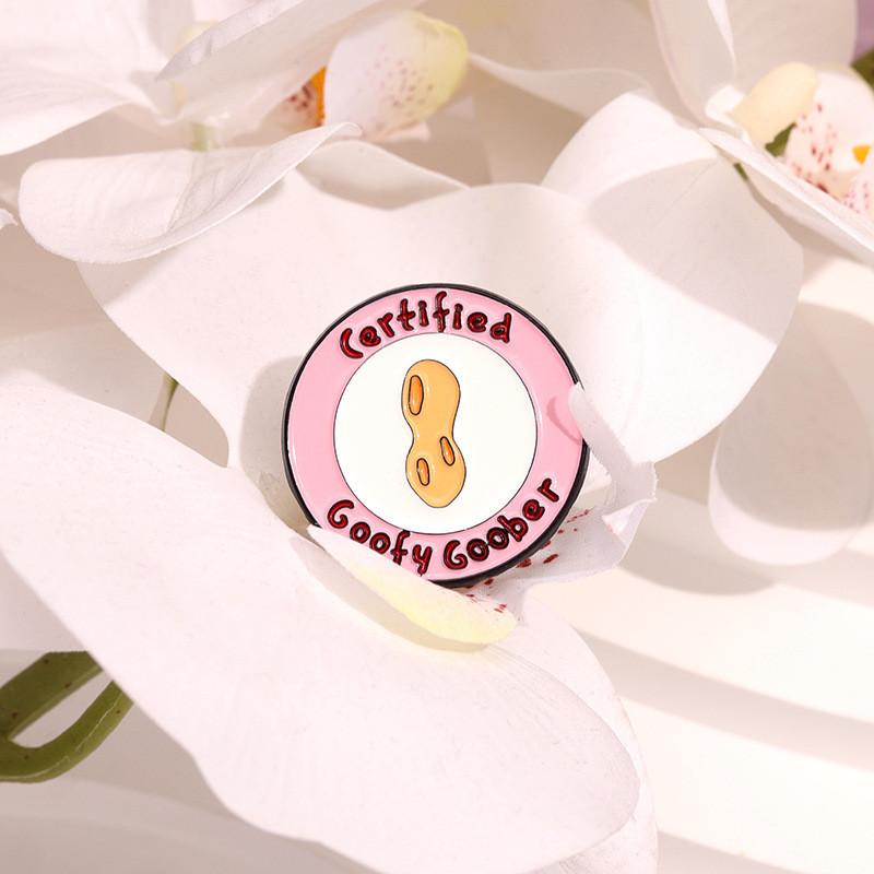 Trendy Geometric Pink Cartoon Brooch With Letter Certification And Fun Motif Peanut