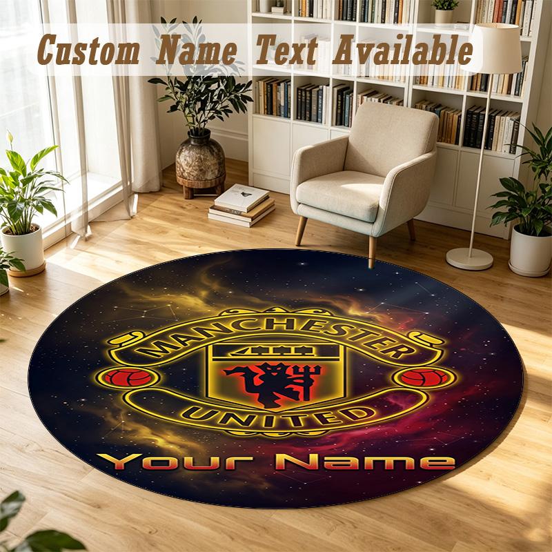 Round Rug Custom NameManchester United Pattern Non Slip Carpet Home Floor Decor