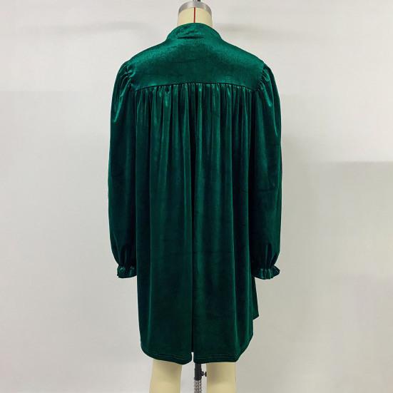 Women's Velvet Long Sleeve Dress Casual Fall Pleated V Neck A Line Flowy Dress Formal Wedding Guest Party Dress