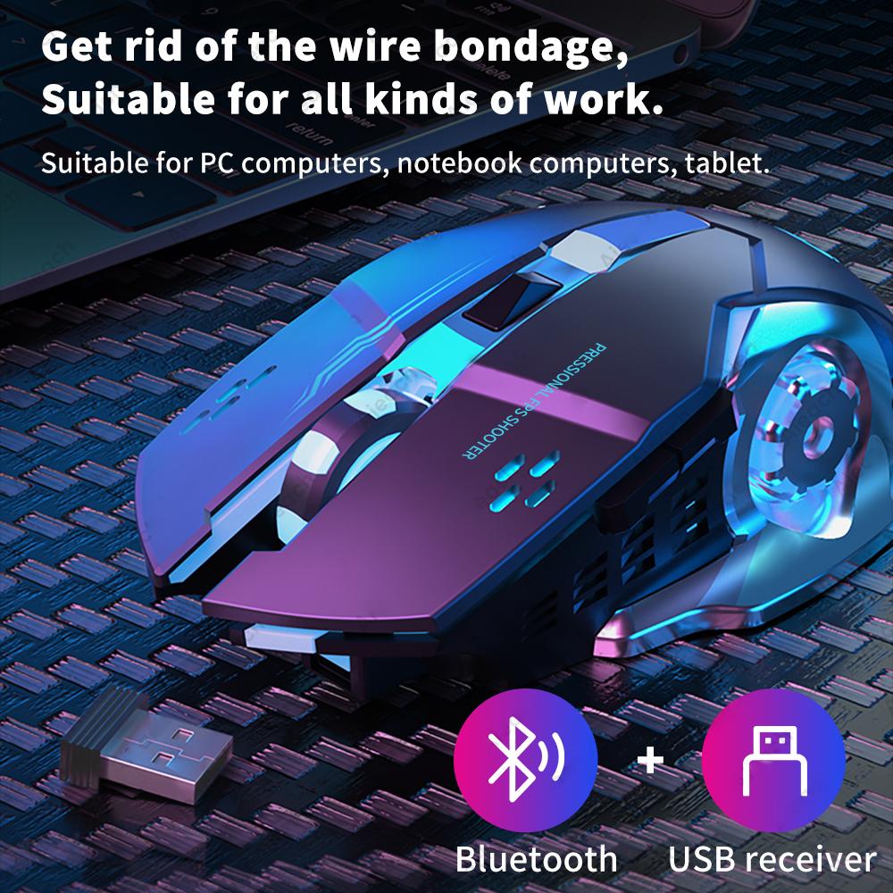 Wiederaufladbare kabellose Maus für Gaming-Computer, lautlos, Bluetooth-Maus, USB, mechanische E-Sport-Hintergrundbeleuchtung, PC-Gamer-Maus für Computer
