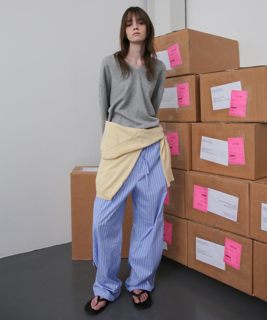 Leuba All-Day Cotton V-Neck Knit - Melange Gray