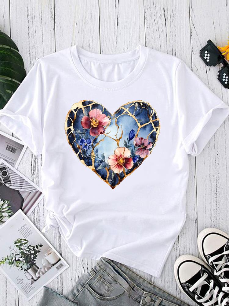 (Asian Size) sweet love trend Women's Clothing T Graphic Female Top O-neck Tee Fashion Print Casual Short Sleeve T-shirts