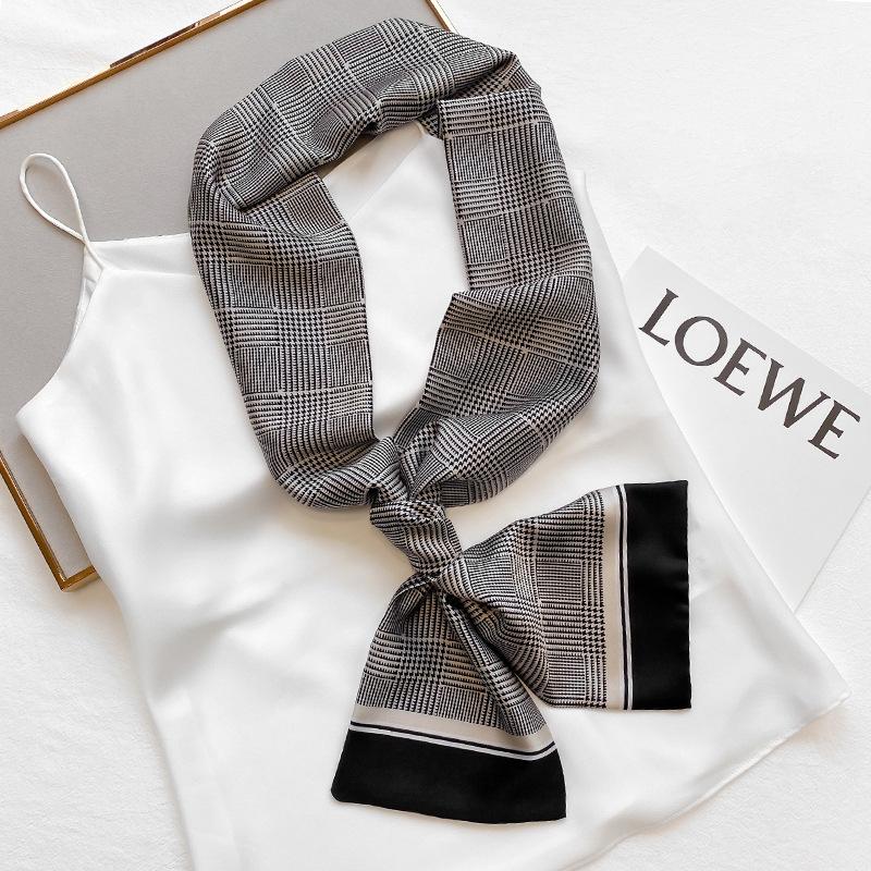 Fular Nou Subțire și Îngust cu Dungi Lungi pentru Femei pentru Începutul Toamnei Stil Coreean Fular Cald de Iarnă cu Dungi cu Bandă de Păr