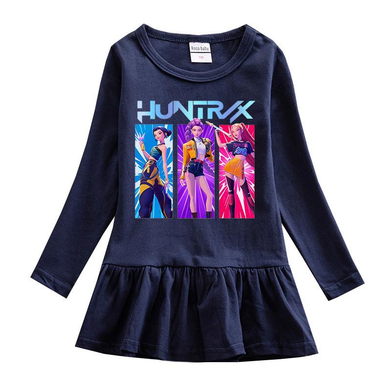 Girls Kpop Rumi Zoey Mira Hunters Print Fashion Cute Pleat Mesh Dress