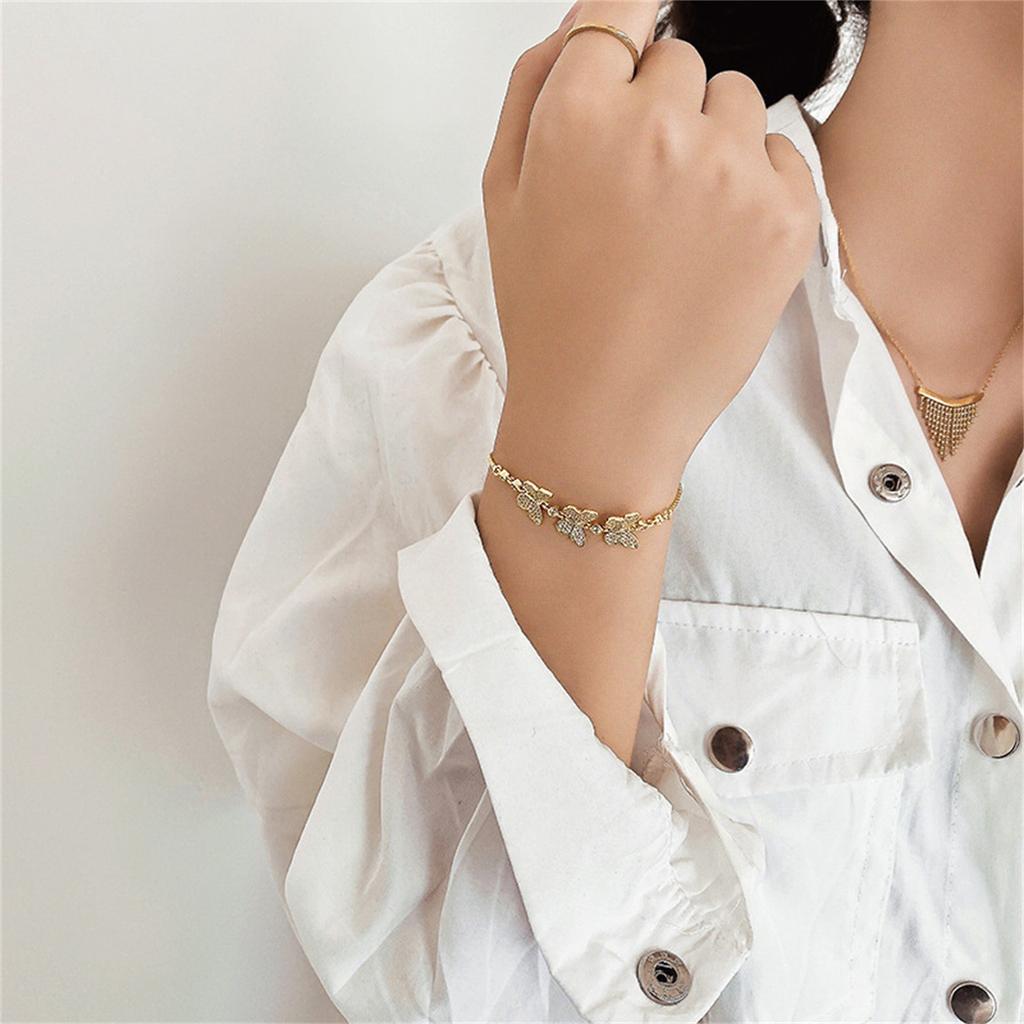 Fashion Crystal Zircon Butterfly Bracelet Adjustable Bangle Women Jewelry
