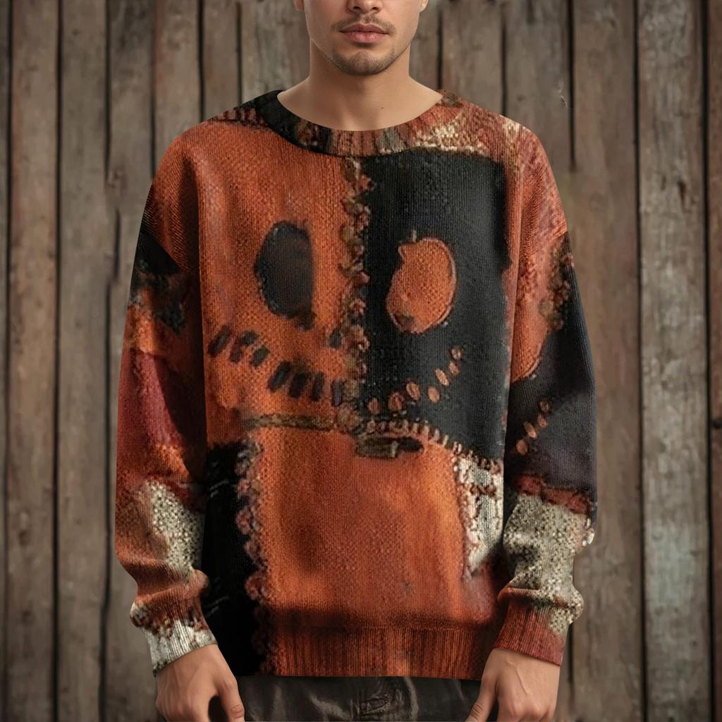 Herre Langermet Pullover Genser Casual Halloween Trykk Strikket Oversized Genser