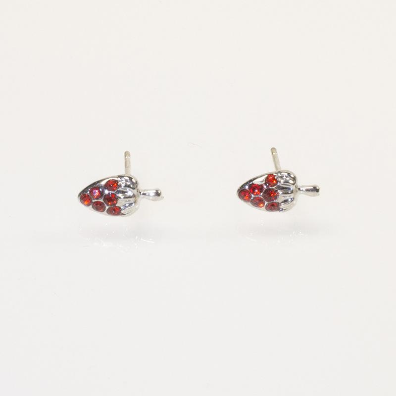 S925 Silver Needle Sweet Strawberry Fruit Earrings, Stylish Red Rhinestone Earrings Hipster Fruit Earrings серебряный
