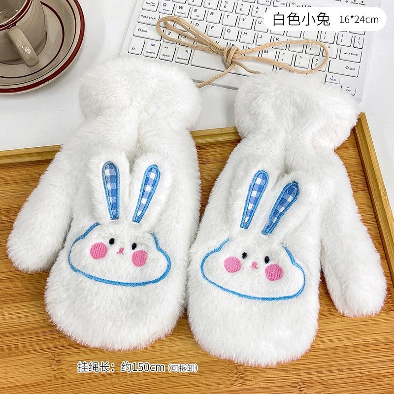 

Мультяшные плюшевые перчатки зимние женские плюшевые теплые перчатки студенческие для катания ветрозащитные с полным покрытием пальцев парные шейные перчатки One size