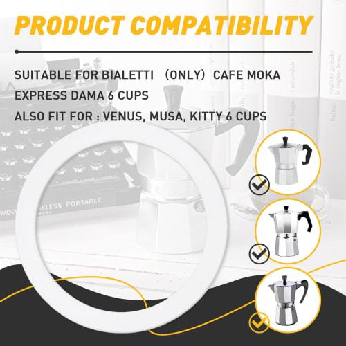 6-Piece Bialetti Moka Express Dama Gasket Seal Rings (6-Cup Capacity) - Spare Food-Grade Silicone Sealing Rings for Aluminum Stovetop/Coffee Maker Pot