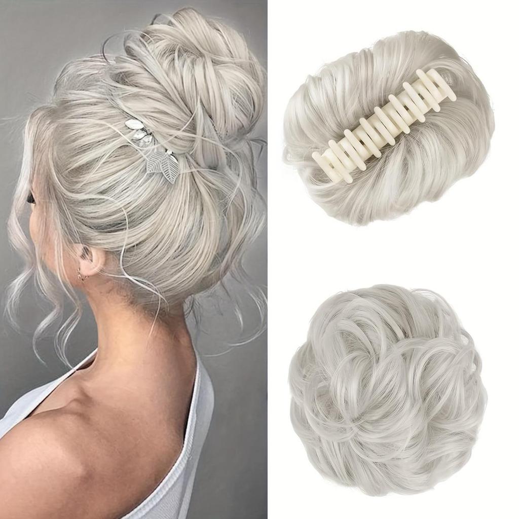 Elegant Claw Clip Hair Bun for Women - Synthetic Wavy Curly Updo Chignon Ponytail Extension, Tousled Hairpieces Suitable for All