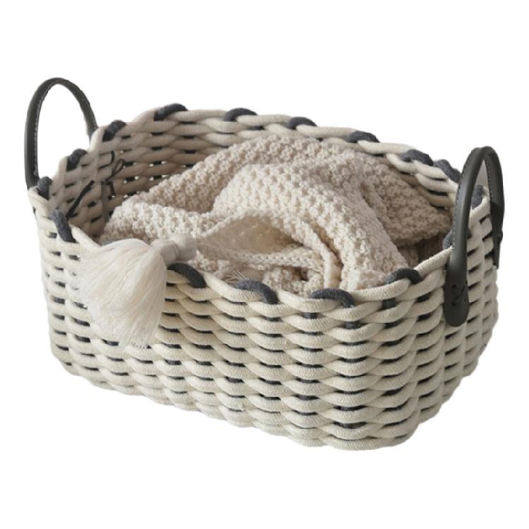Convenient Cotton Rope Storage Basket Handwoven Cotton Rope Woven Organization Baskets Portable Storage Container