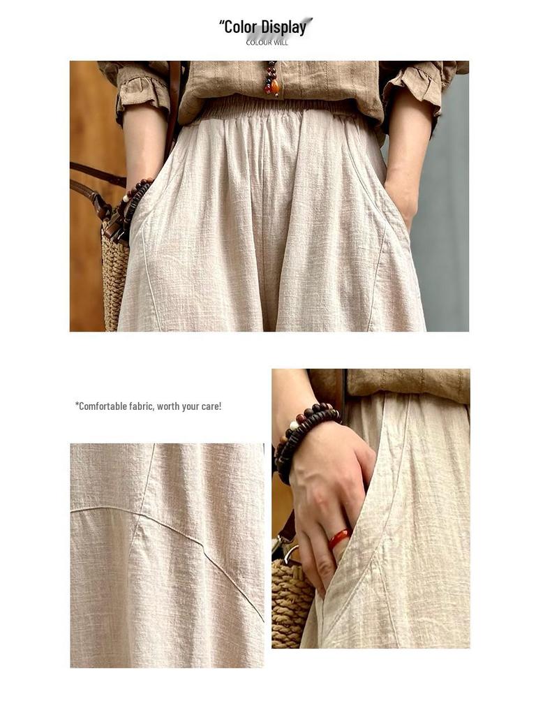 Women's Cotton Linen Loose Lantern Pants - Autumn Zen Meditation Tai Chi Style