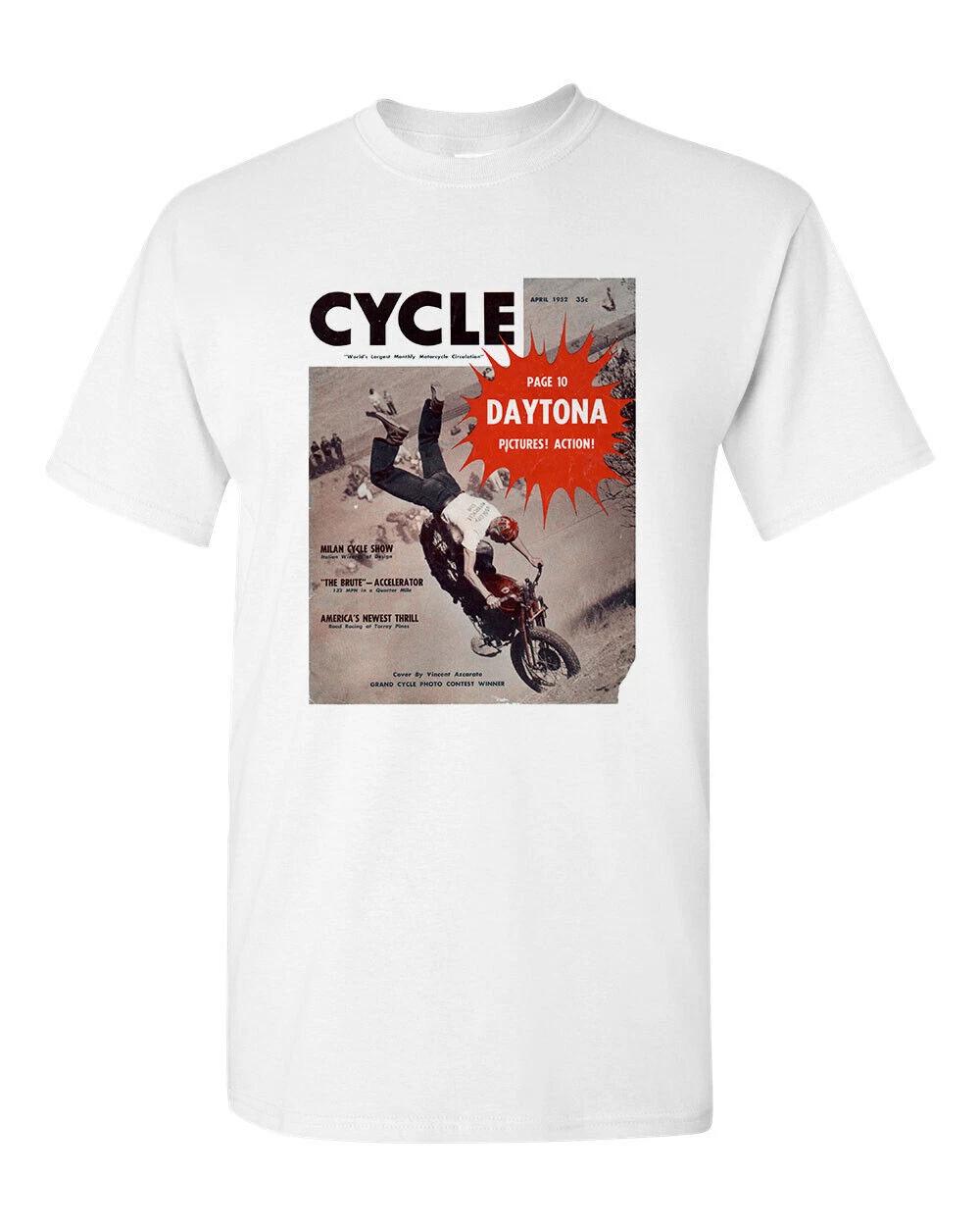 

Motorcycle Tee T Shirt White 100% Cotton Vtg Art Cycle April 1952 Retro 4XL