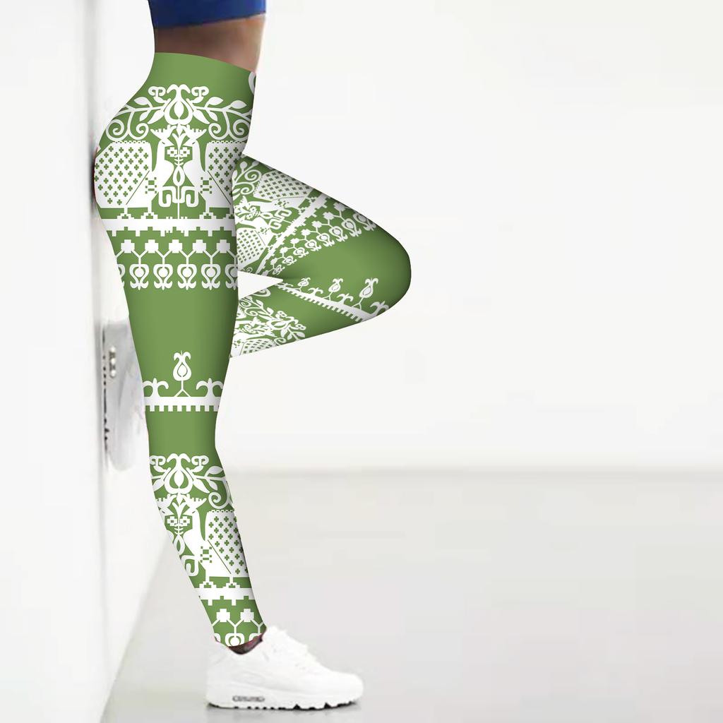 Damskie legginsy z nadrukiem w stylu retro Rozciągliwe legginsy do jogi Fitness Running Gym Sports Active Pants