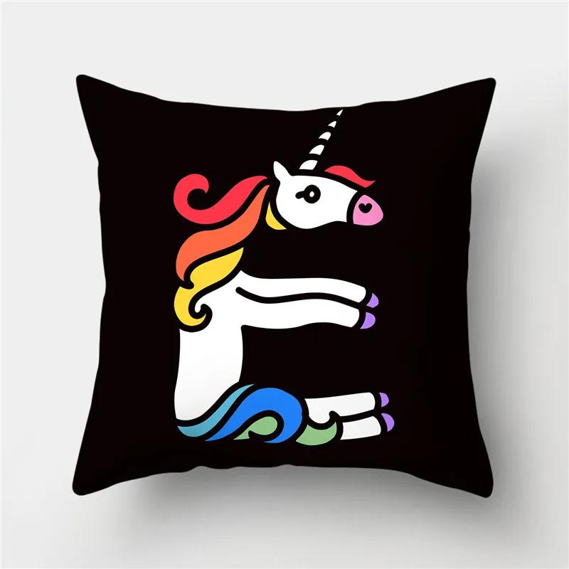 Letters Eenhoorn Kussenhoes Polyester Print Kussensloop Bank Decor Kussen Thuis