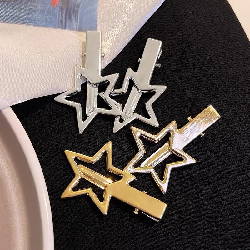 Y2K Silver Metal Hollow Star Hair Clips for Women Vintage Sweet Cool Pentagram Side Hair Grip Barrettes Hair Accessories