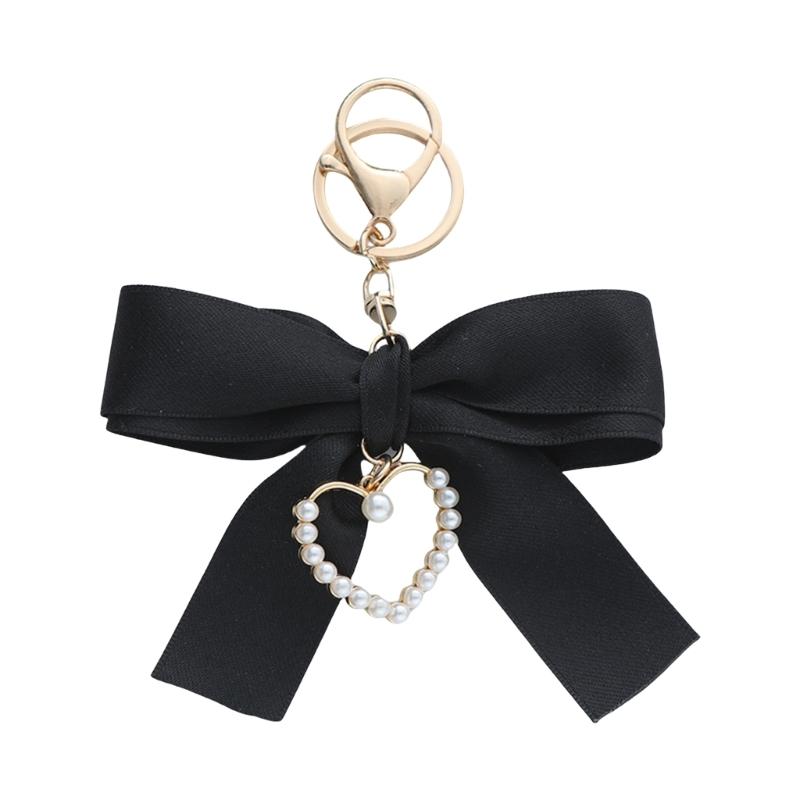 Elegant Pearls Heart Ribbon Bowknot Keychain For Women With Korean Style Design And Sturdy Alloy Materials
