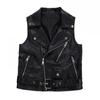 Chaleco de cuero PU para mujer, chaleco con cremalleras para motocicleta, chaleco sin mangas con bolsillos, Tops de talla grande