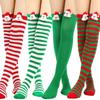 Women Cute Plush Santa Claus Striped Over Knee Long Socks Thigh High Stockings for Christmas Cosplay Costume Hosiery