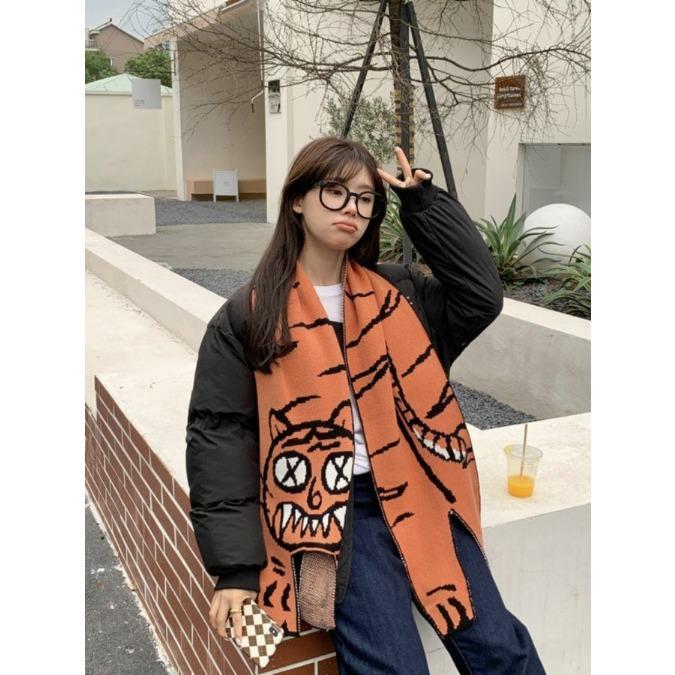 Koreanischer Wollstrickschal Niedlicher Katzenschal Pashmina Schal Damen Winterschal Warmer Foulard Schal für Damen