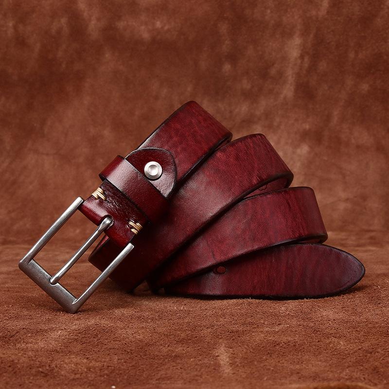 Belt Men's Light Luxury Minimalist Retro Washed Thickened and Extra Thick First Layer Cowhide Stainless Steel All-Match Casual Belt Men