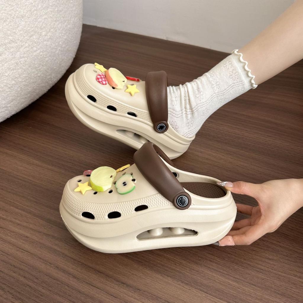 2025 Summer Height Increase Hole Shoes Women Wear Cool Slippers Fashion Net Red Bag Head Thick Sole Non-slip Cool Slippers Women