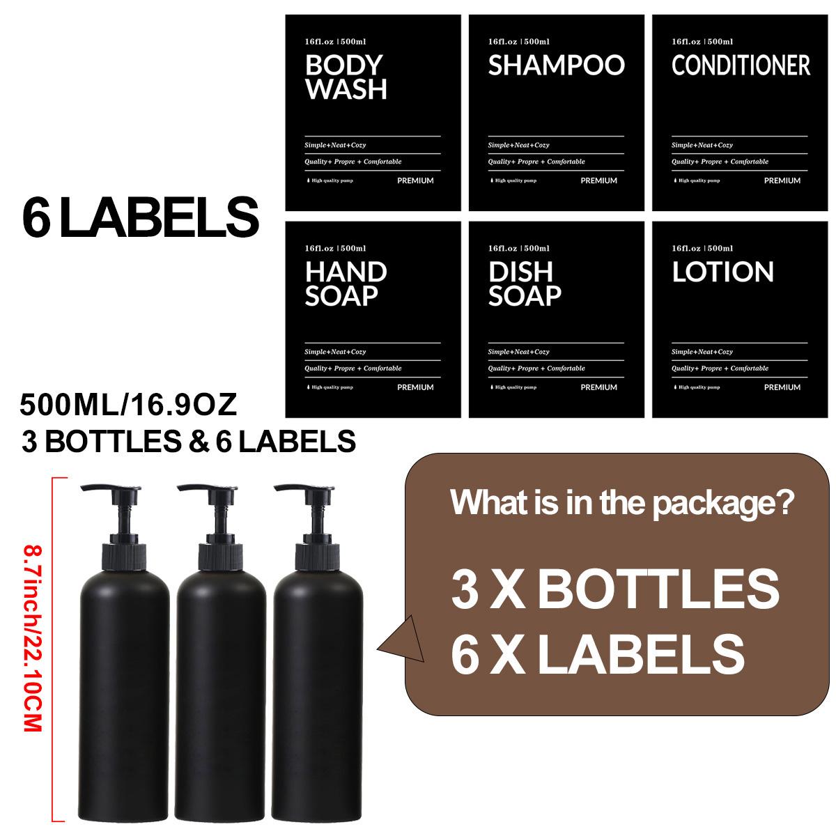 

1/2/3 шт. 500 мл матовый черный высокий флакон для лосьона с этикетками набор дозаторов для мыла и мытья посуды контейнер для лосьона дорожные пустые флаконы