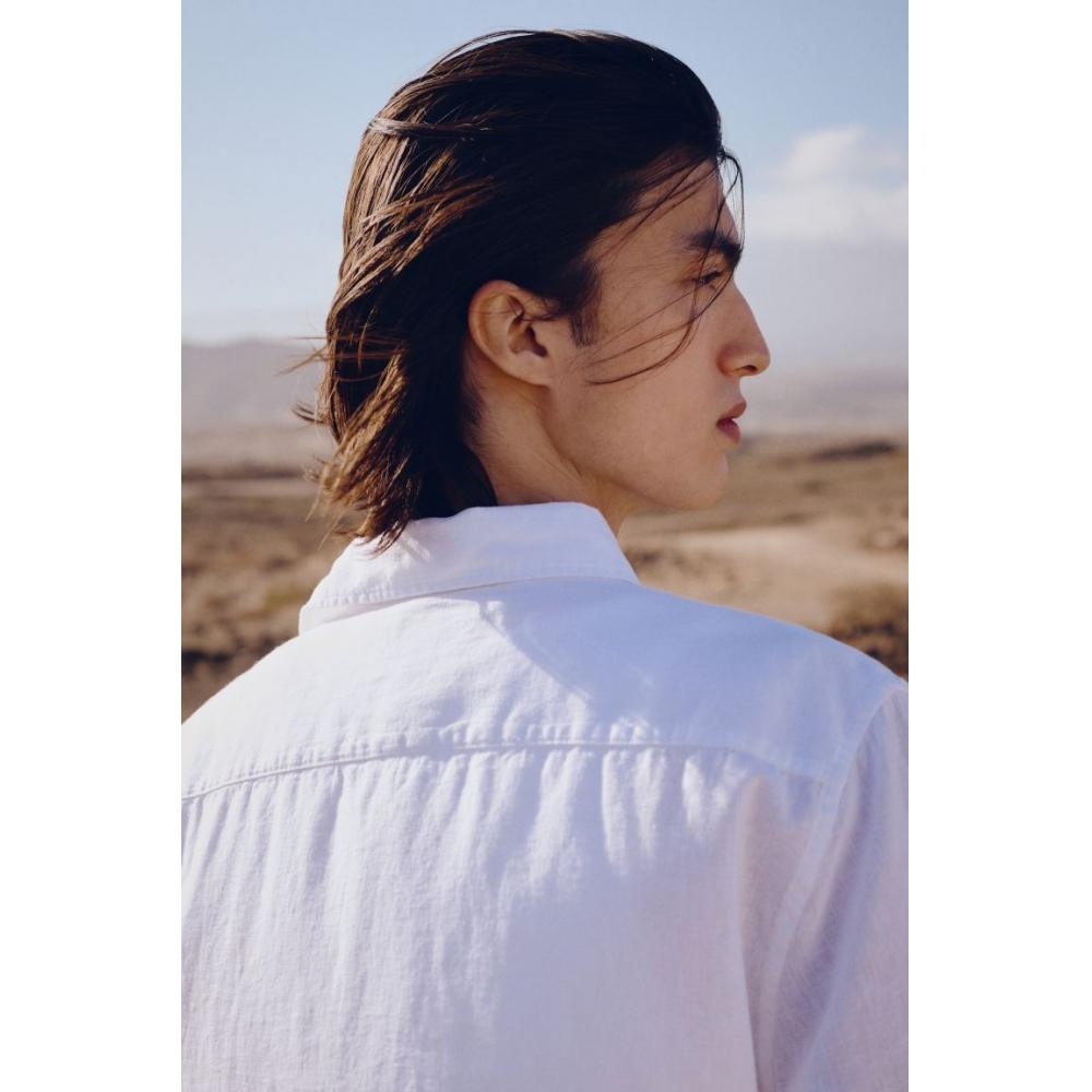 H M Regular Fit Linen Blend sHirt wHite