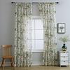 Curtain with Hole-Free Installation, Cotton Linen Printing Window Curtain, Light Blocking Privacy Protection Curtain for Bay Window